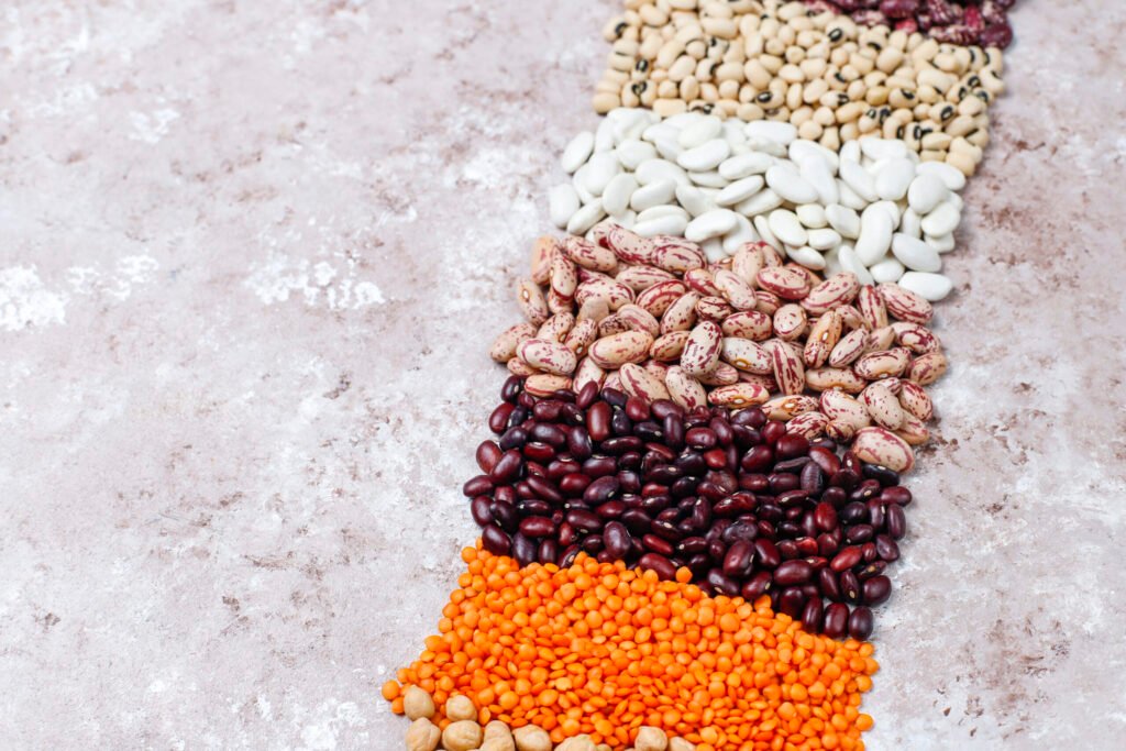 Different dried beans varieties for vegetarian meals with beans showing cooking time differences