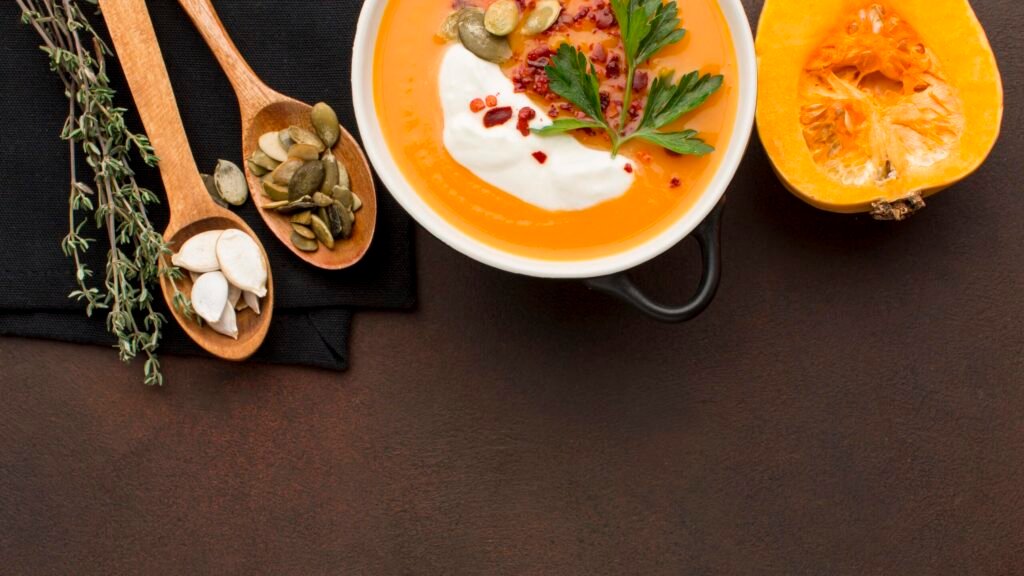 Seasonal vegetarian meal prep soup with squash garlic and herbs