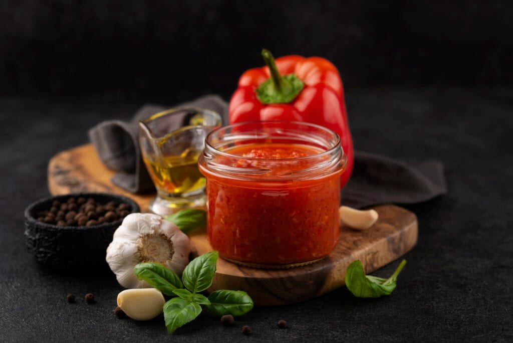 Essential sauces for meal prep in glass jar presented on kitchen counter