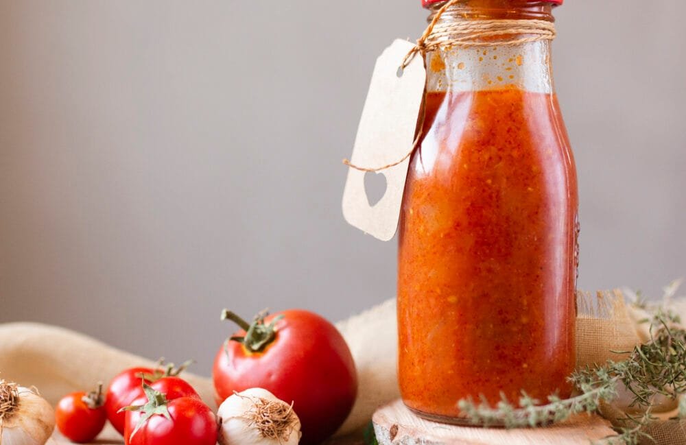 An appetizing display of healthy vegetarian meal prep components, from tomatoes to garlic and versatile Meal Prep Sauces