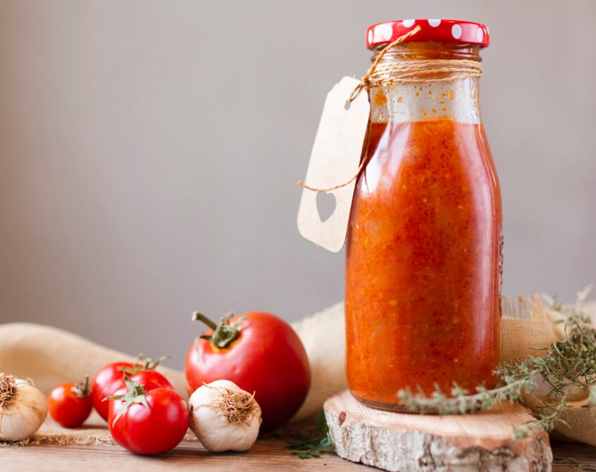 An appetizing display of healthy vegetarian meal prep components, from tomatoes to garlic and versatile Meal Prep Sauces