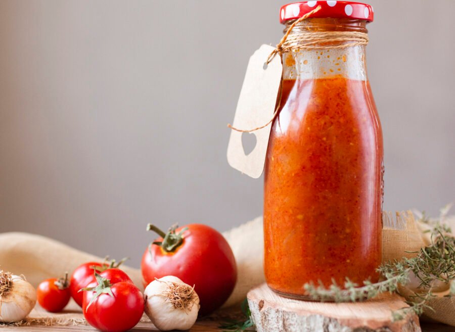 An appetizing display of healthy vegetarian meal prep components, from tomatoes to garlic and versatile Meal Prep Sauces