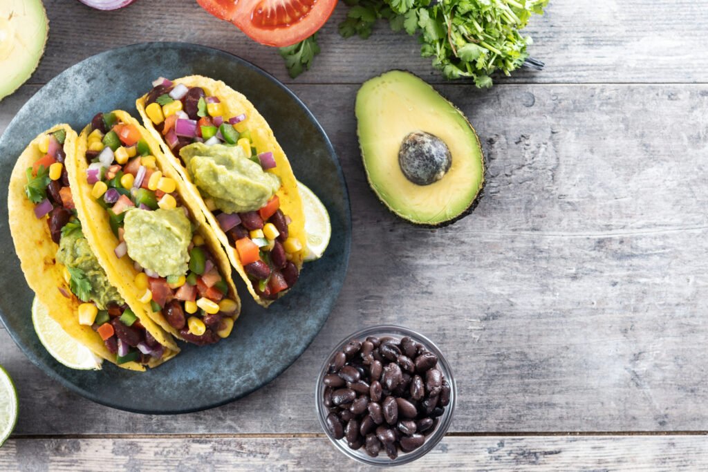 Quick vegetarian meals with black bean tacos and guacamole