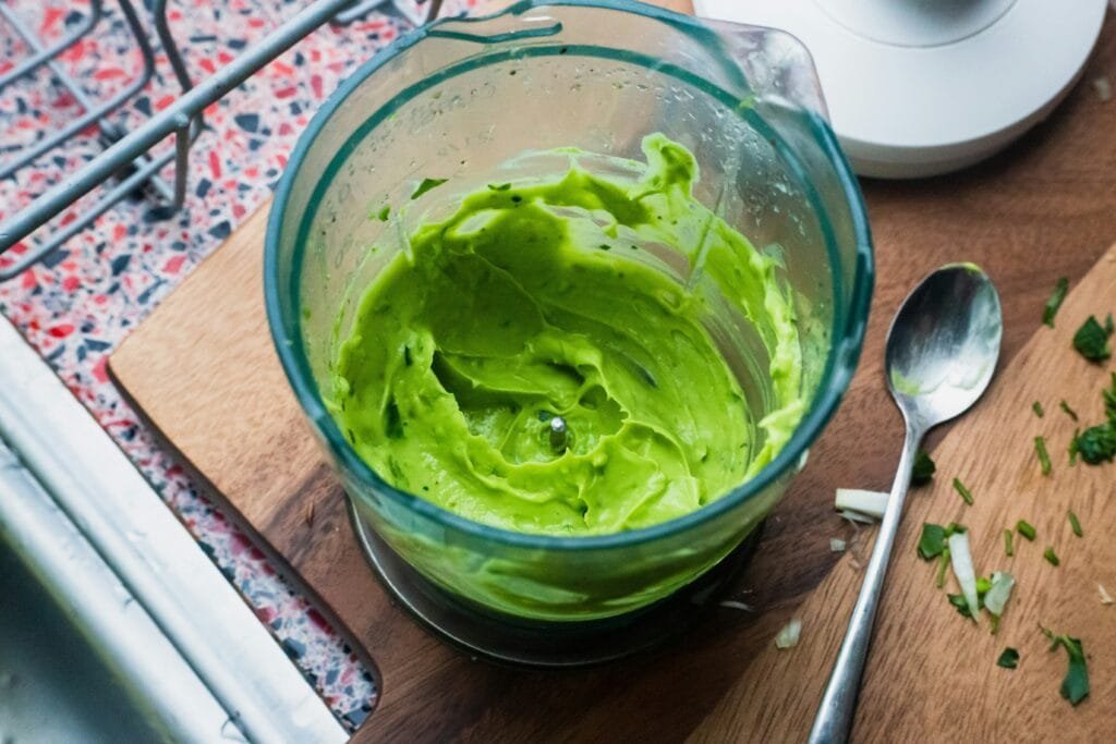 Yoghurt and herb dressing freshly blended in food processor